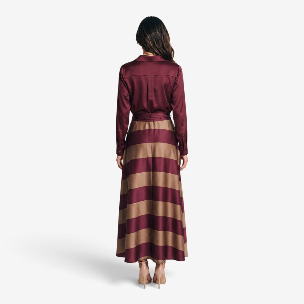 Vestido camisero largo a rayas mujer con cinturón - vista 6