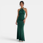 Damen Abendkleid lang Greta – Halter-Ausschnitt, offener Rücken