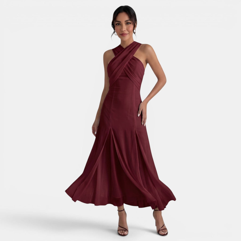 Damen Langkleid Emma – Gaze mit Schleife, Slim Fit