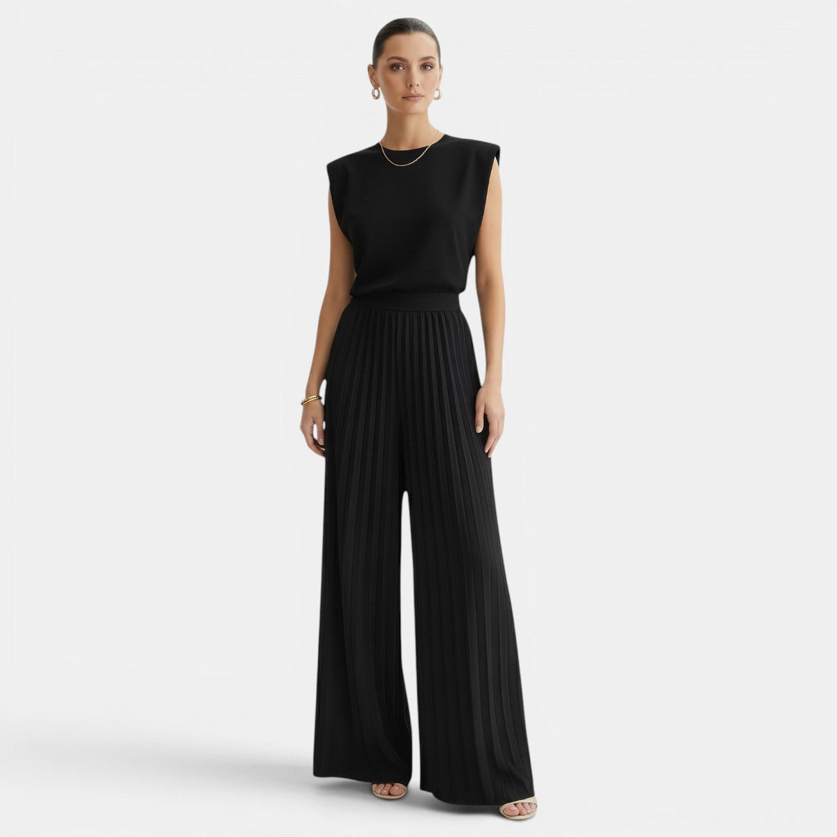 Damen Hosenanzug Greta – Ärmellos mit Plissee Wide Leg