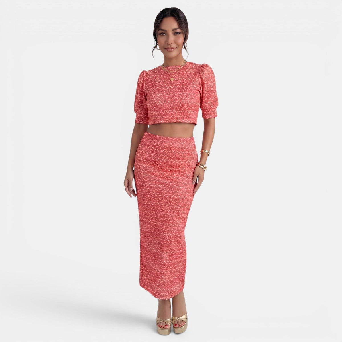 Damen Zweiteiler Emma – Crop Top und Rock mit Schlitz