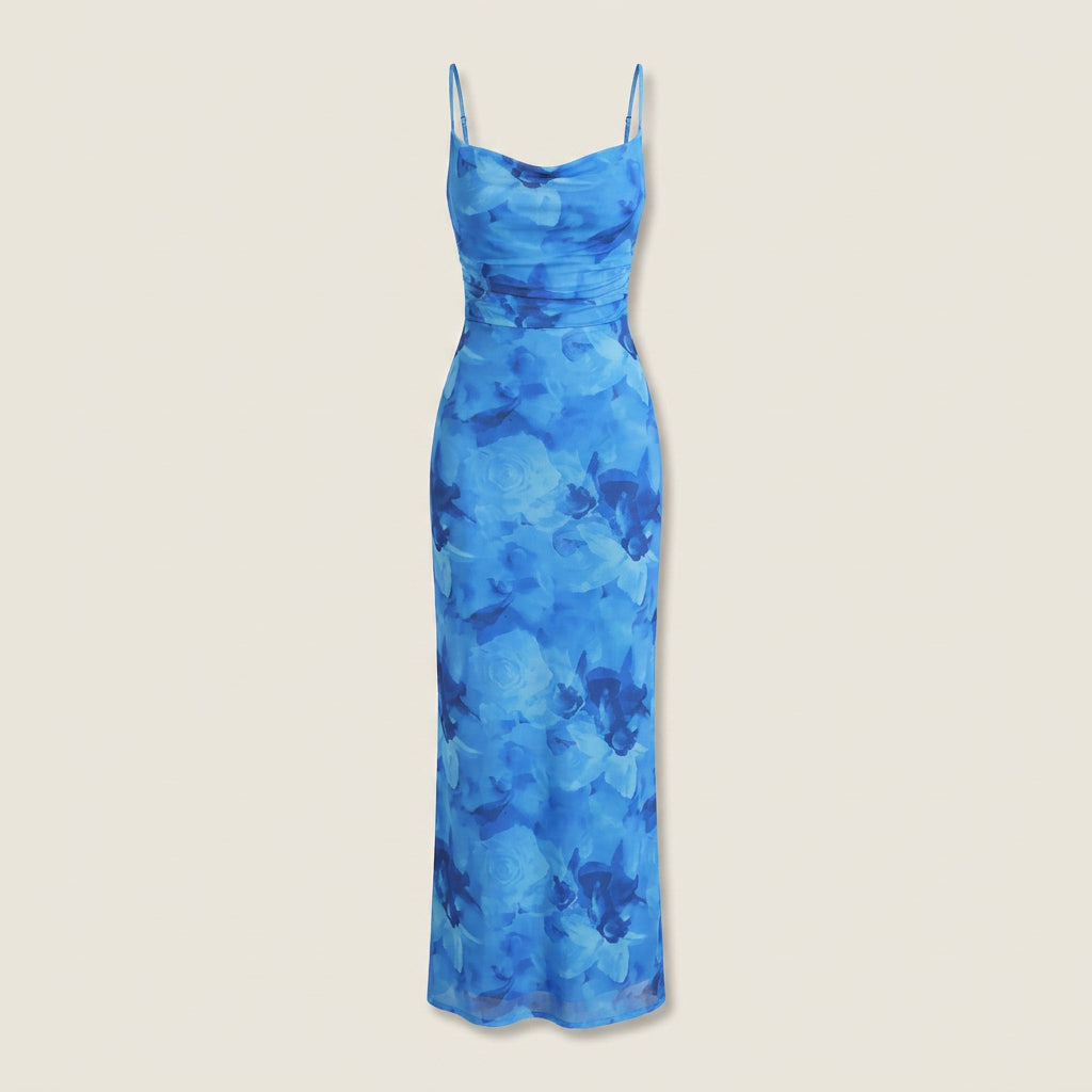 Damen Maxikleid Emma – Florales Muster, Drapierter Ausschnitt