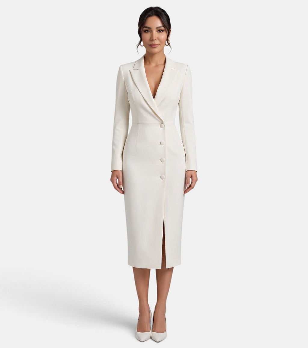 Damen Blazer Kleid Lena – Midi elegant weiß strukturiert