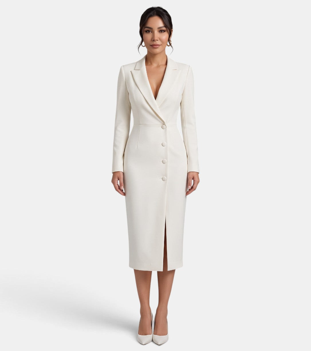 Damen Blazer Kleid Lena – Midi elegant weiß strukturiert