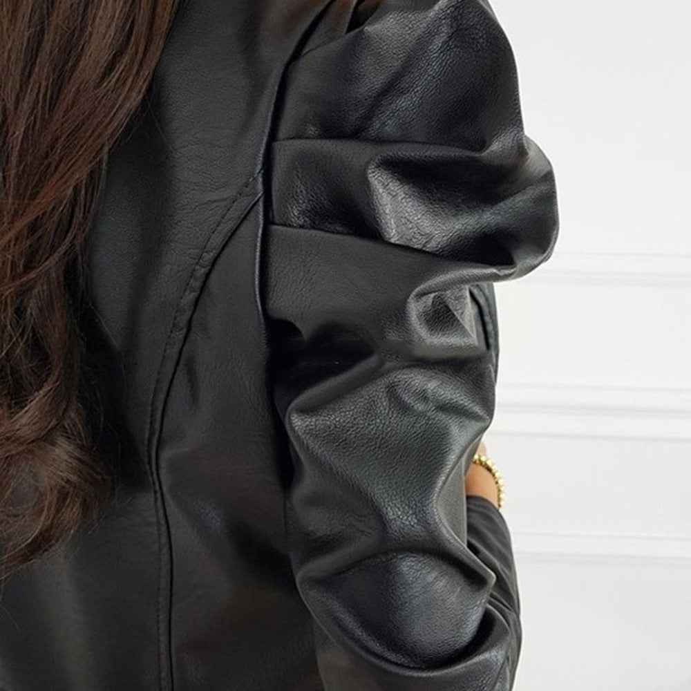 Damen Lederjacke Sofia – Biker-Stil kurz mit Puffärmel