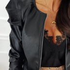 Damen Lederjacke Sofia – Biker-Stil kurz mit Puffärmel