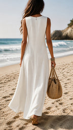 Damen Brautkleid lang Sophia – Fließend, ärmellos, Rundhals