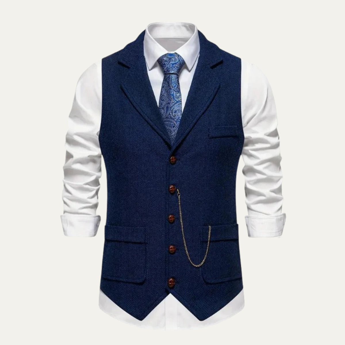 Herren Tweedweste Nicolas – Fischgrät, Jacquardkette, tailliert