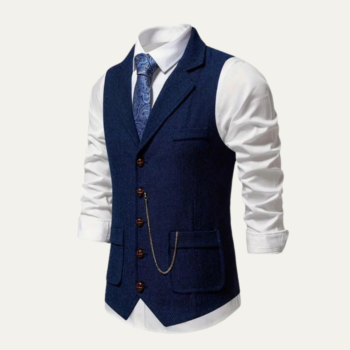 Herren Tweedweste Nicolas – Fischgrät, Jacquardkette, tailliert