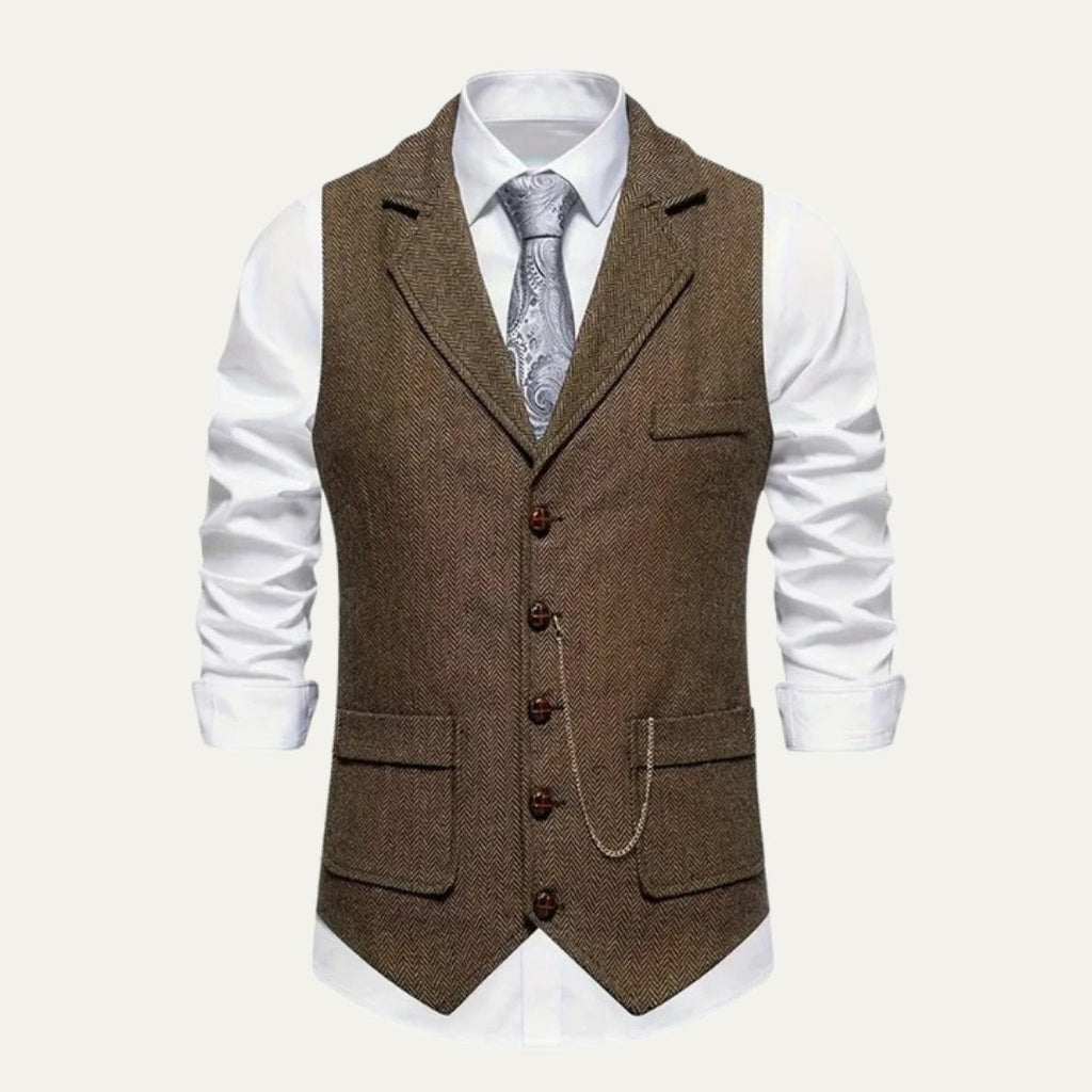 Herren Tweedweste Nicolas – Fischgrät, Jacquardkette, tailliert
