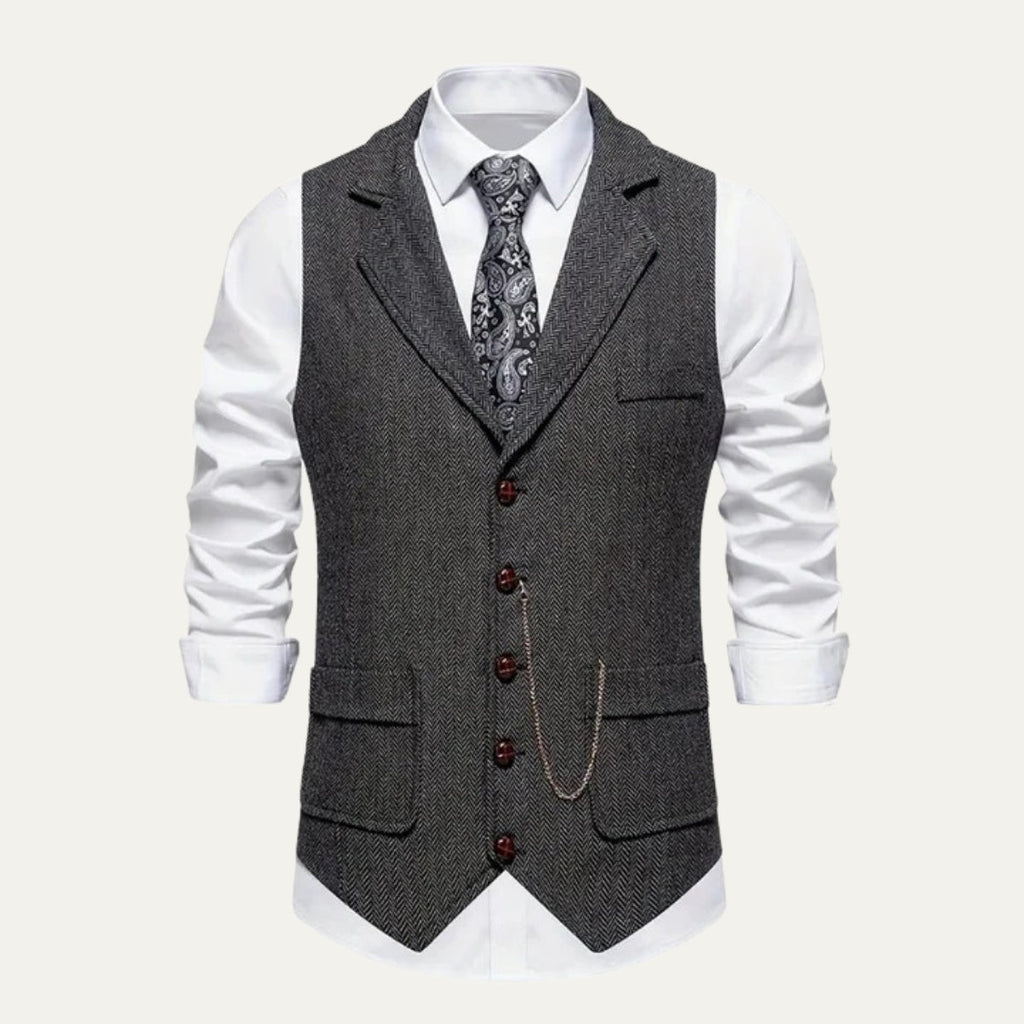 Herren Tweedweste Nicolas – Fischgrät, Jacquardkette, tailliert