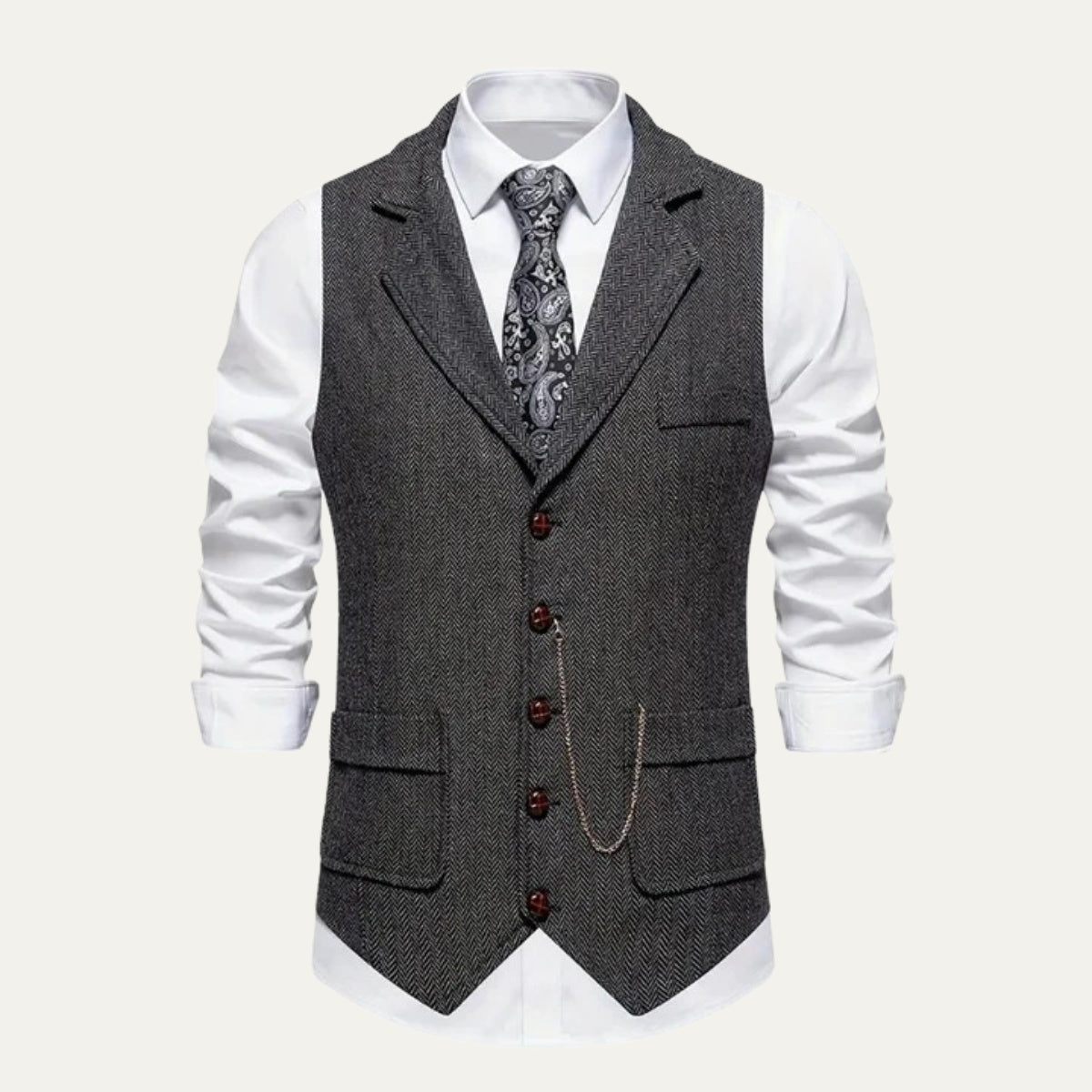 Herren Tweedweste Nicolas – Fischgrät, Jacquardkette, tailliert