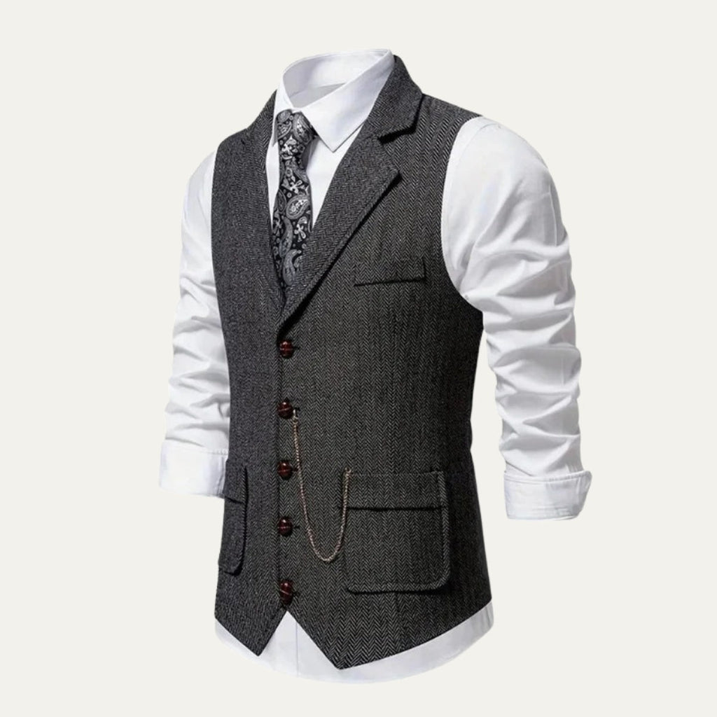 Herren Tweedweste Nicolas – Fischgrät, Jacquardkette, tailliert