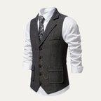 Herren Tweedweste Nicolas – Fischgrät, Jacquardkette, tailliert