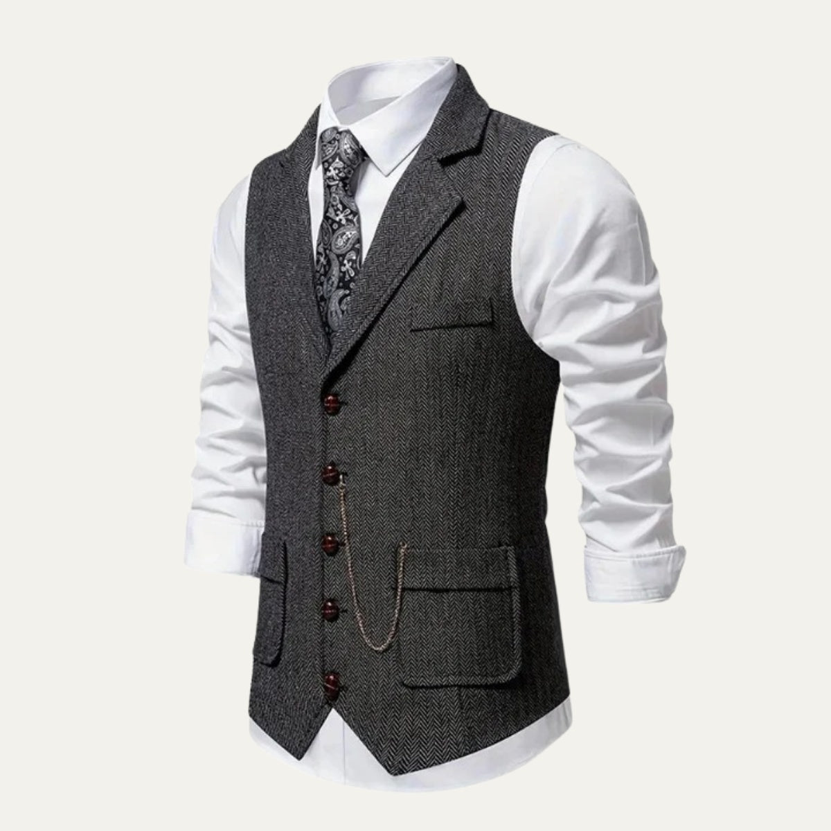 Herren Tweedweste Nicolas – Fischgrät, Jacquardkette, tailliert
