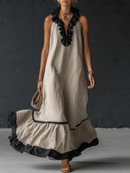 Damen Maxikleid Sophia – Leinen-Baumwolle, Volants, Seitentaschen