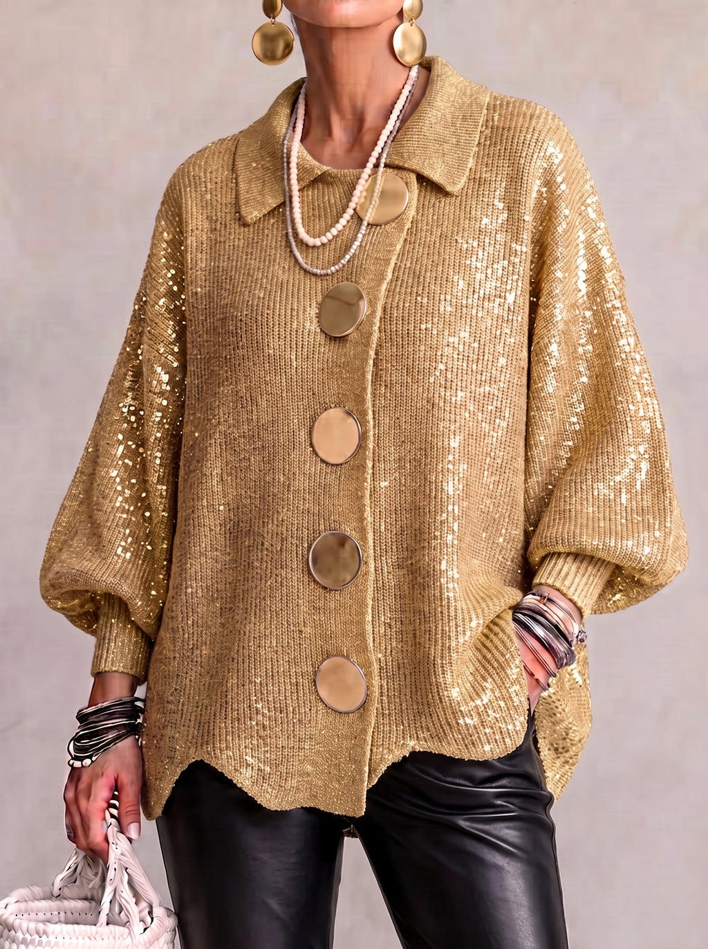 Damen Cardigan Emma – Oversize mit Metallknöpfen