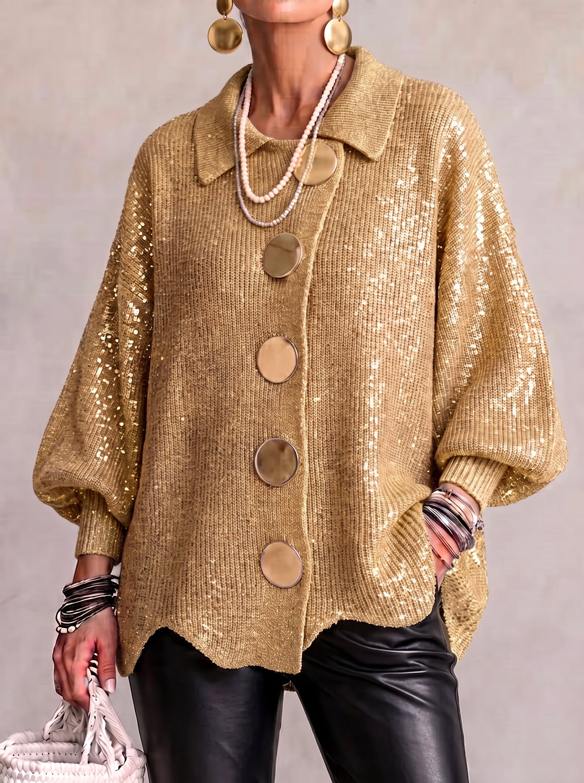 Damen Cardigan Emma – Oversize mit Metallknöpfen