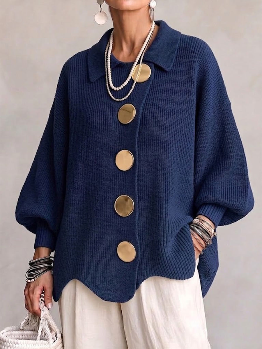 Damen Cardigan Emma – Oversize mit Metallknöpfen