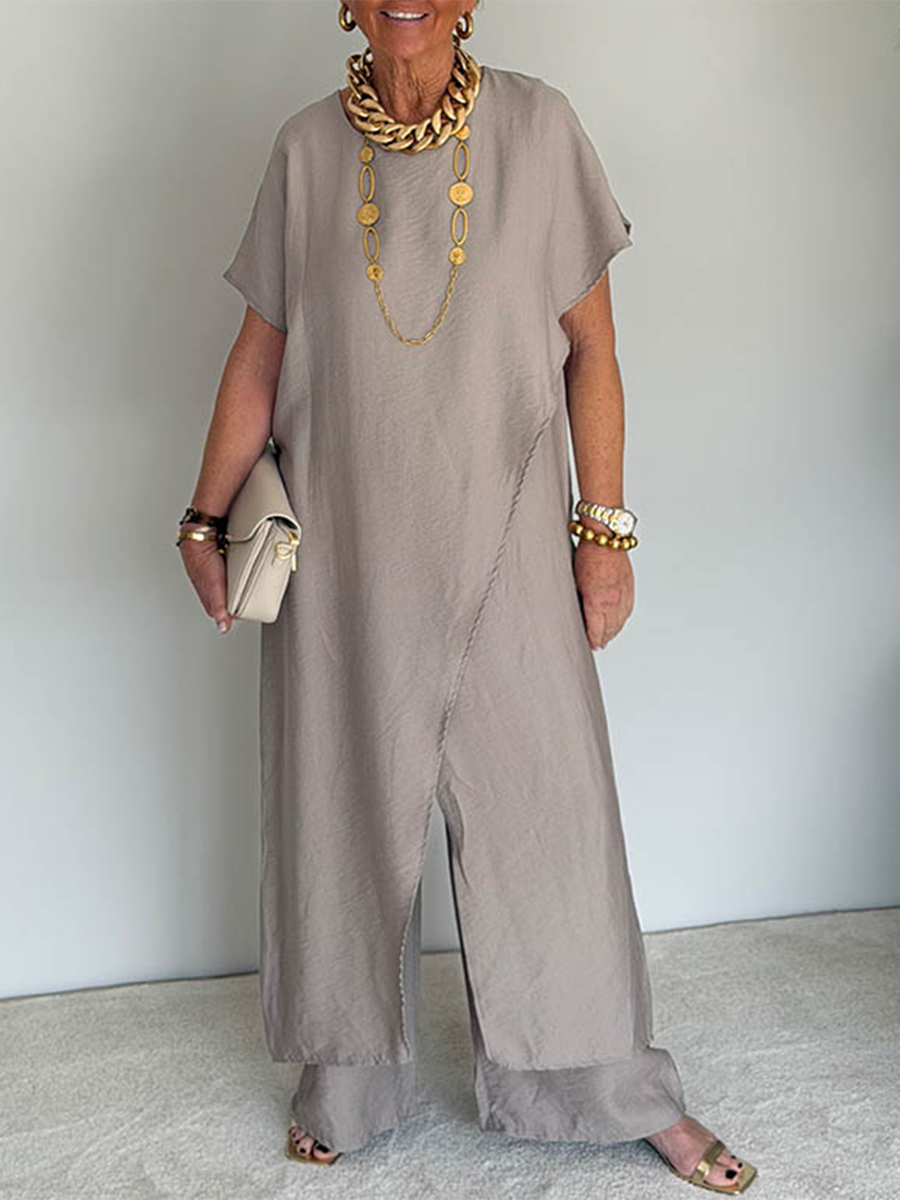 Damen Leinenanzug Emma – Asymmetrische Tunika & Palazzohose