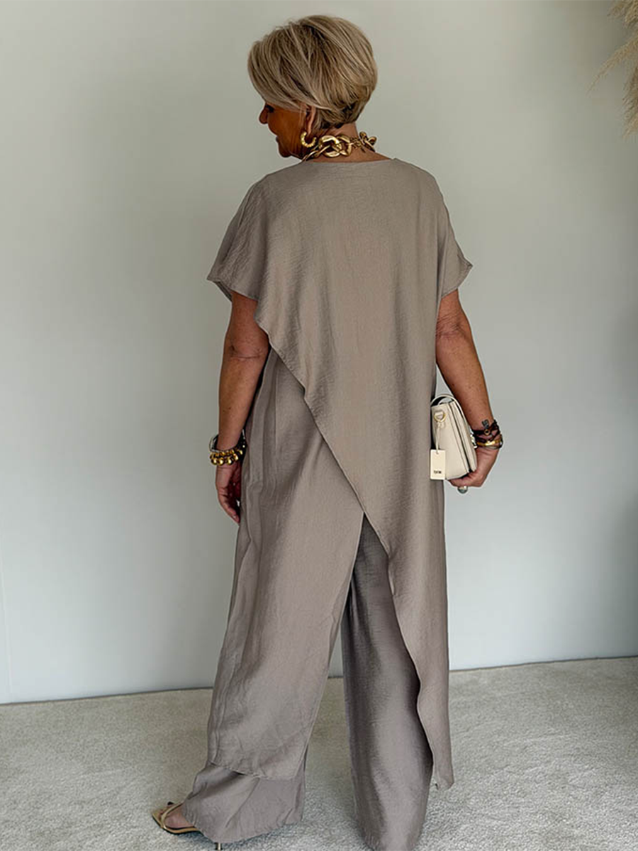 Damen Leinenanzug Emma – Asymmetrische Tunika & Palazzohose