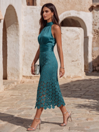 Damen Midikleid Clara – Hochzeitskleid mit Spitze & Stehkragen