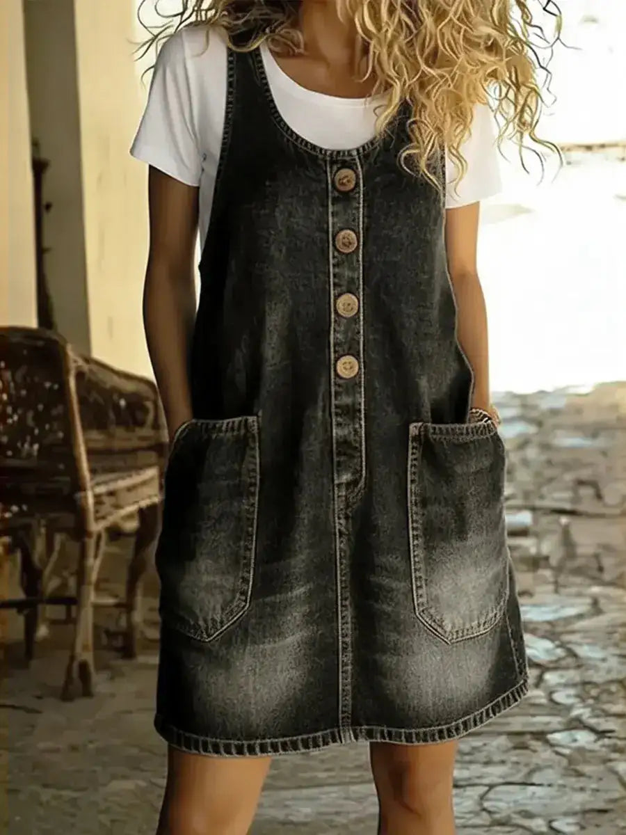 Damen Jeanskleid Lina – Mini, Trägerlos, Baumwolle