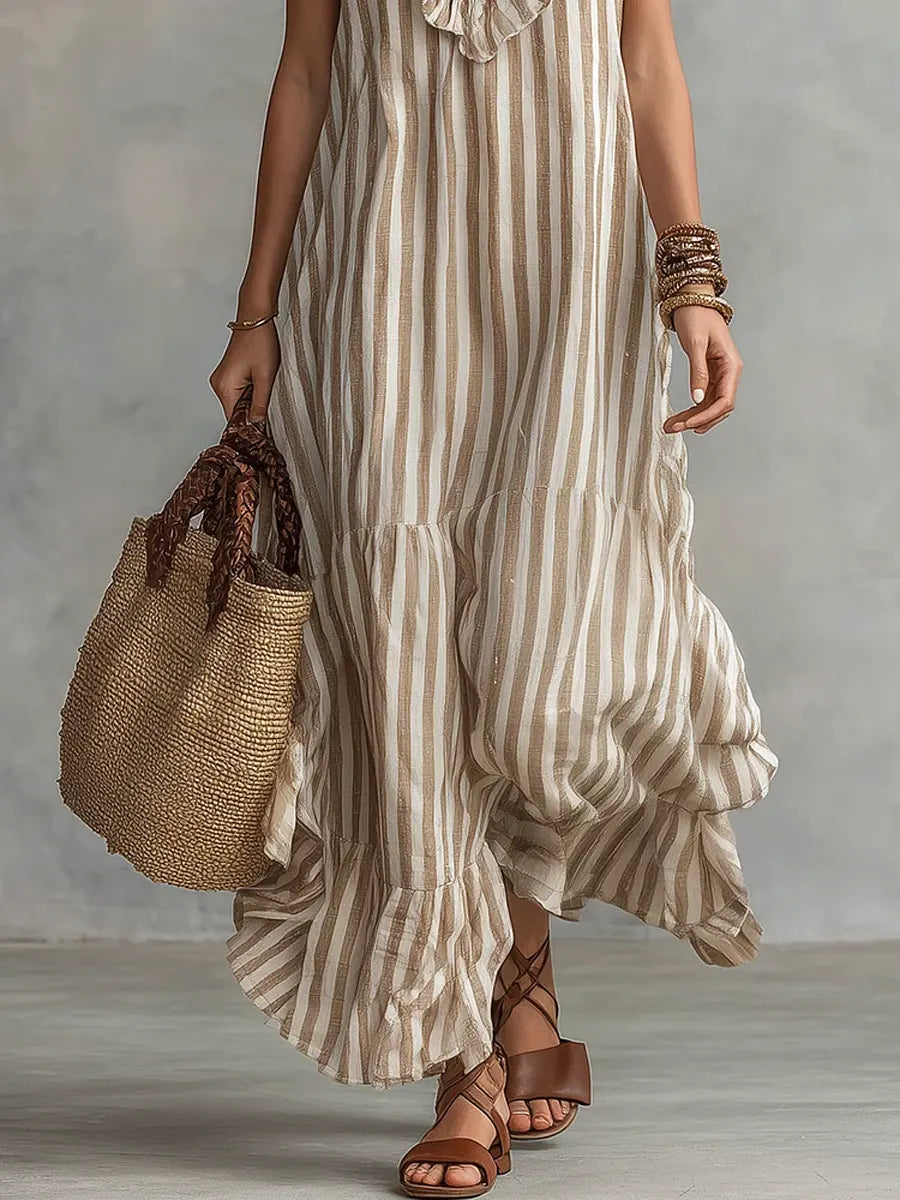 Damen Baumwollkleid Emma – Streifen mit Volants, lockerer Schnitt