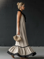 Damen Maxikleid Sophia – Leinen-Baumwolle, Volants, Seitentaschen