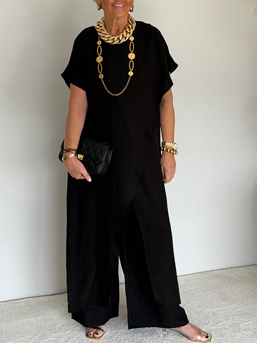 Damen Leinenanzug Emma – Asymmetrische Tunika & Palazzohose