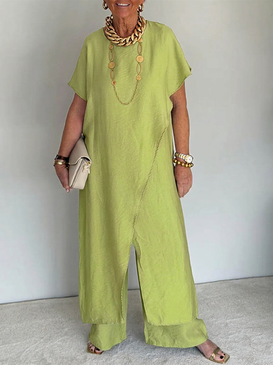 Damen Leinenanzug Emma – Asymmetrische Tunika & Palazzohose