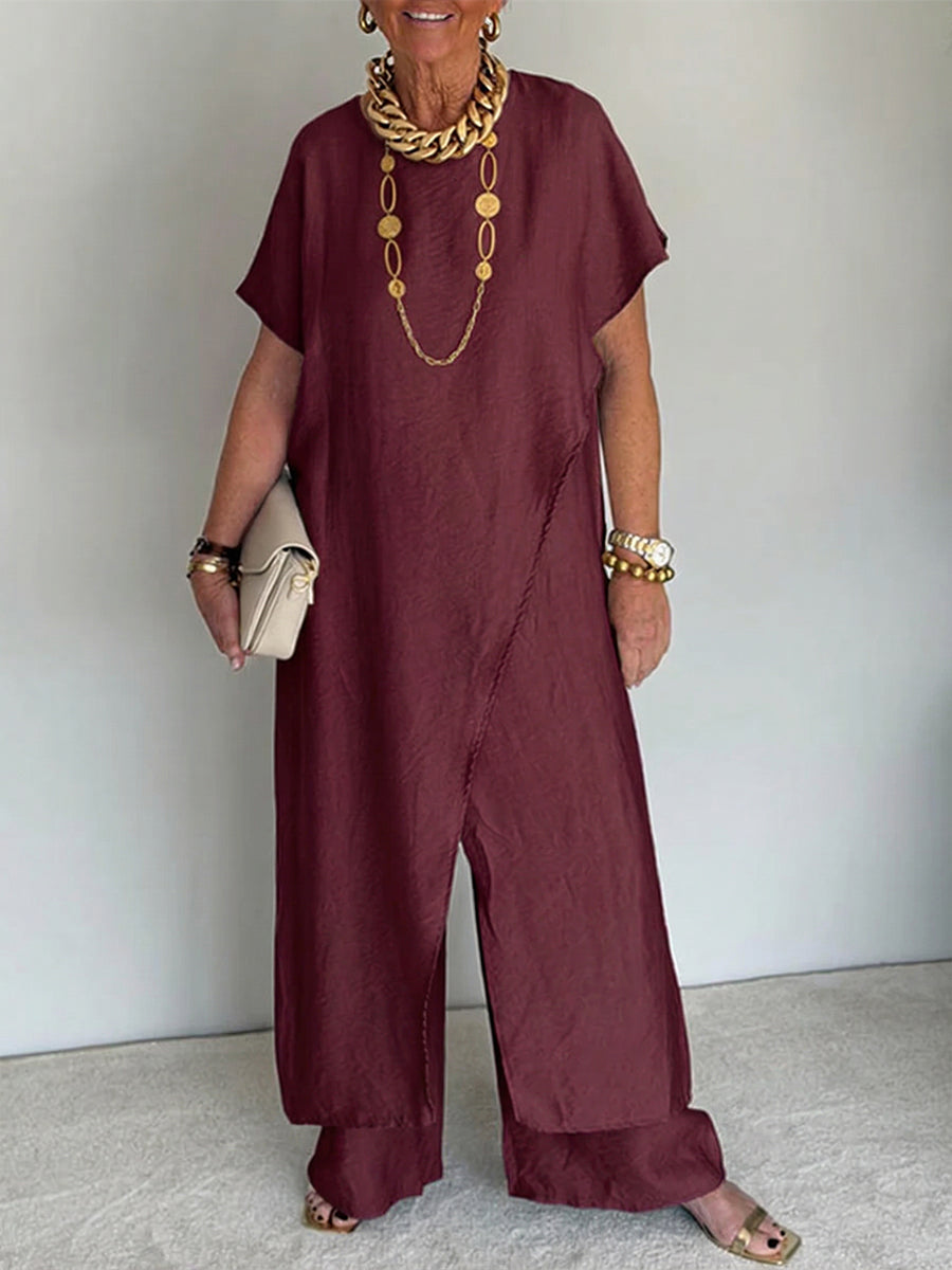 Damen Leinenanzug Emma – Asymmetrische Tunika & Palazzohose