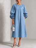 Vestido Midi para Mujer de Chambray Denim con Rosetas 3D