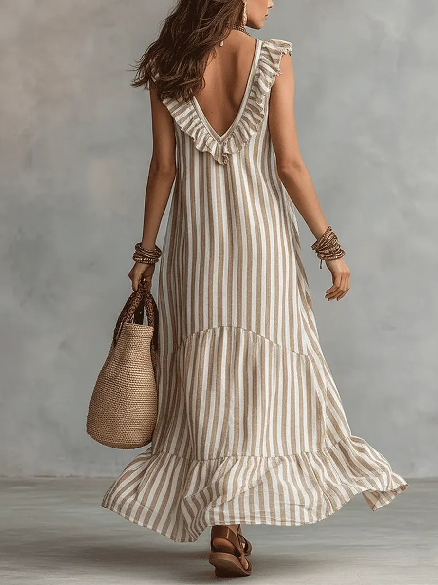 Damen Baumwollkleid Emma – Streifen mit Volants, lockerer Schnitt