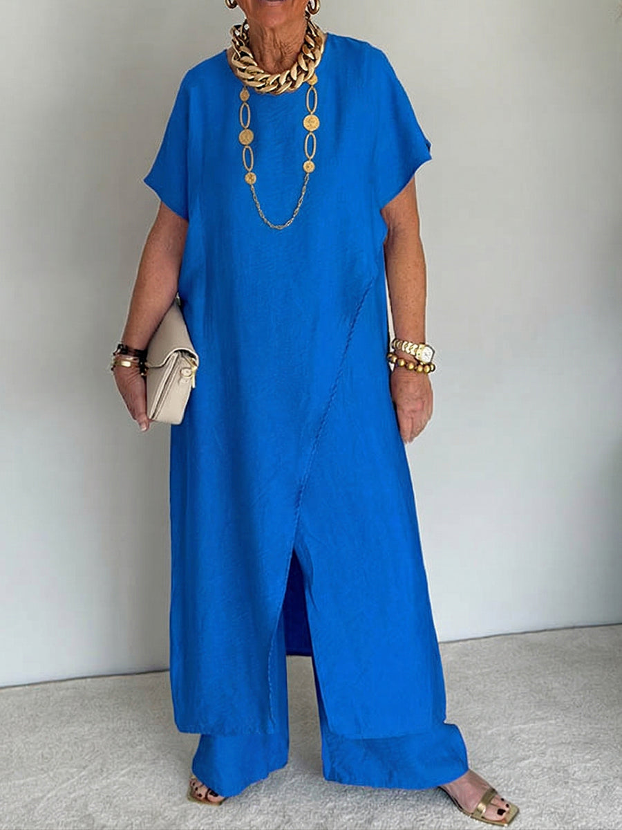 Damen Leinenanzug Emma – Asymmetrische Tunika & Palazzohose