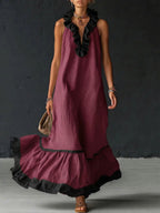 Damen Maxikleid Sophia – Leinen-Baumwolle, Volants, Seitentaschen