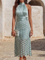 Damen Midikleid Clara – Hochzeitskleid mit Spitze & Stehkragen