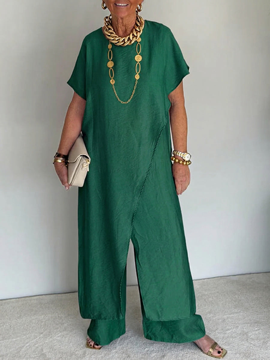 Damen Leinenanzug Emma – Asymmetrische Tunika & Palazzohose