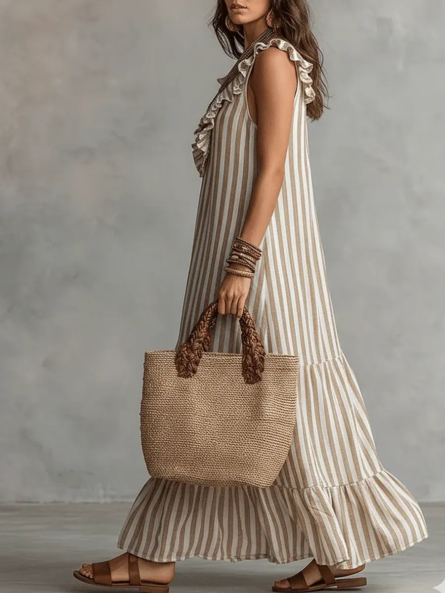Damen Baumwollkleid Emma – Streifen mit Volants, lockerer Schnitt