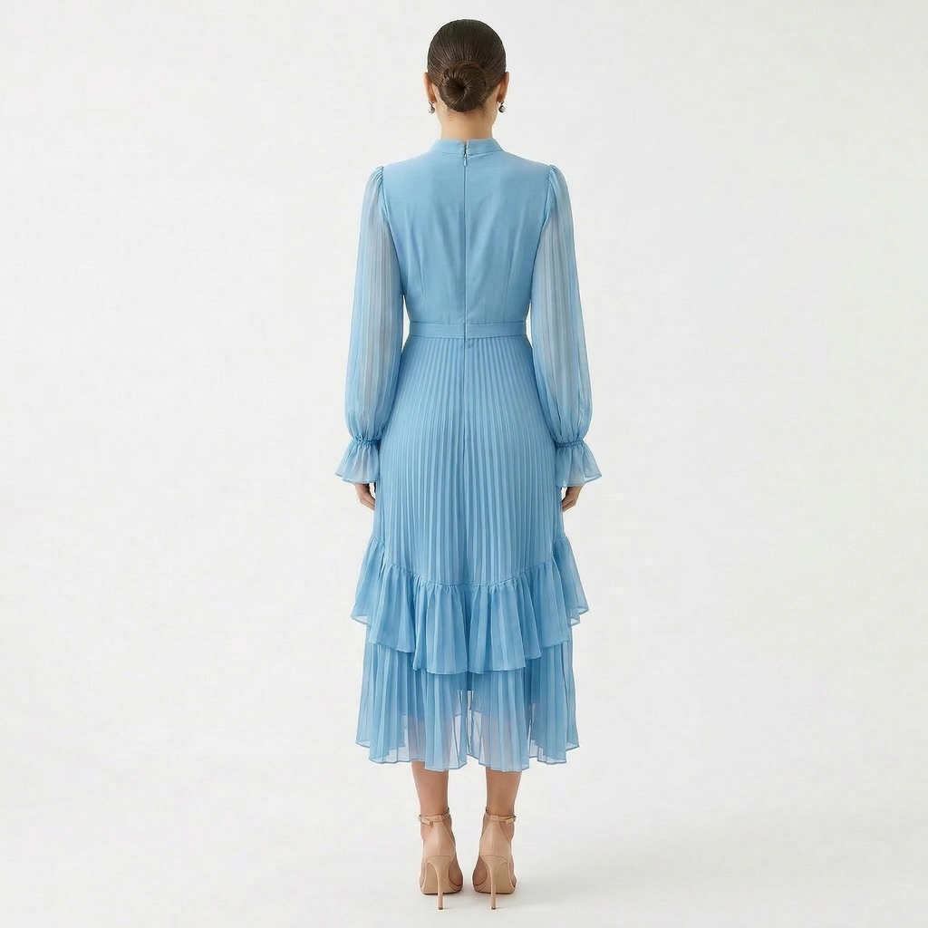 Damen Midikleid Lina – Plissiert, Volants, Fließend