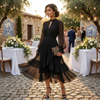 Damen Midikleid Lina – Plissiert, Volants, Fließend