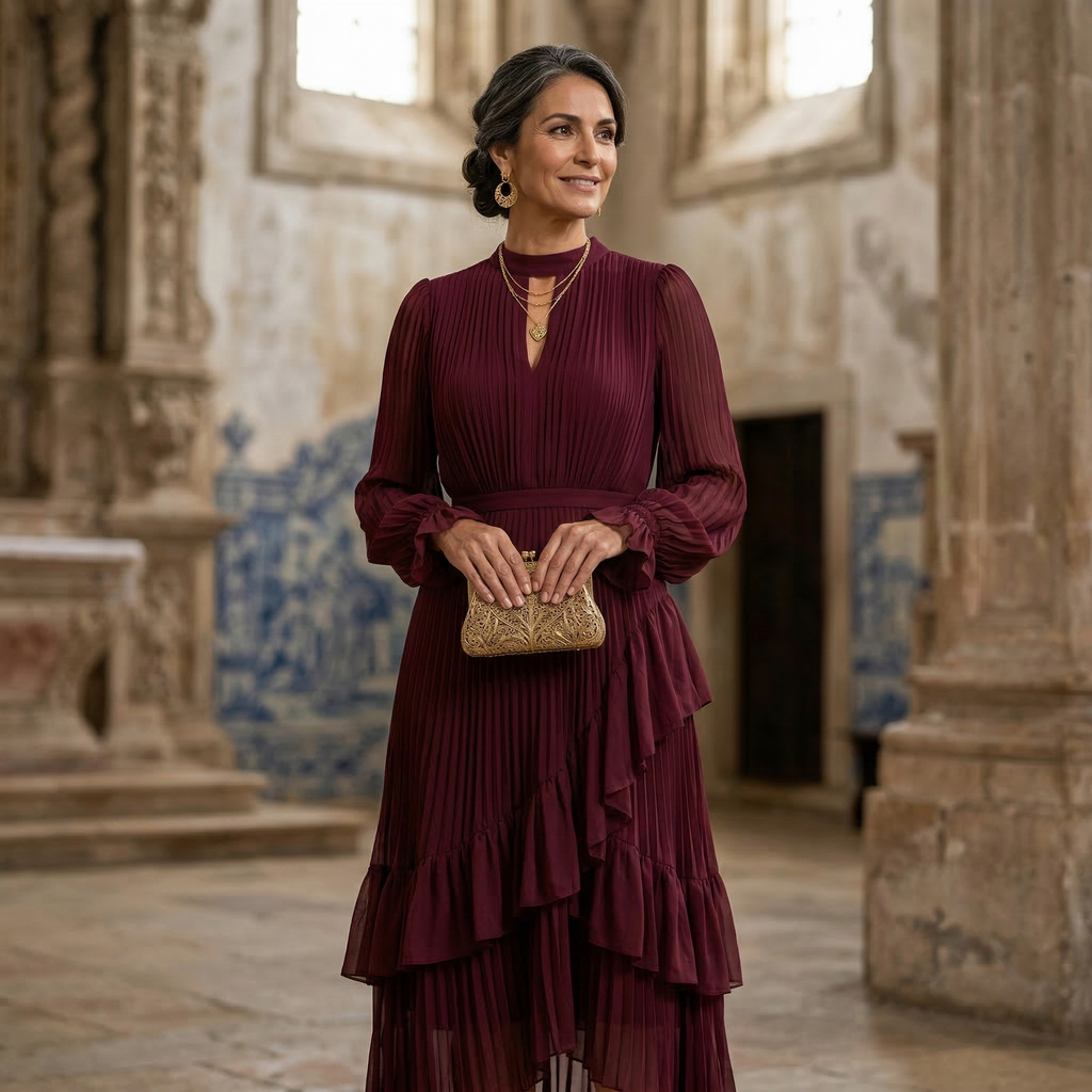 Damen Midikleid Lina – Plissiert, Volants, Fließend