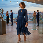 Damen Midikleid Lina – Plissiert, Volants, Fließend