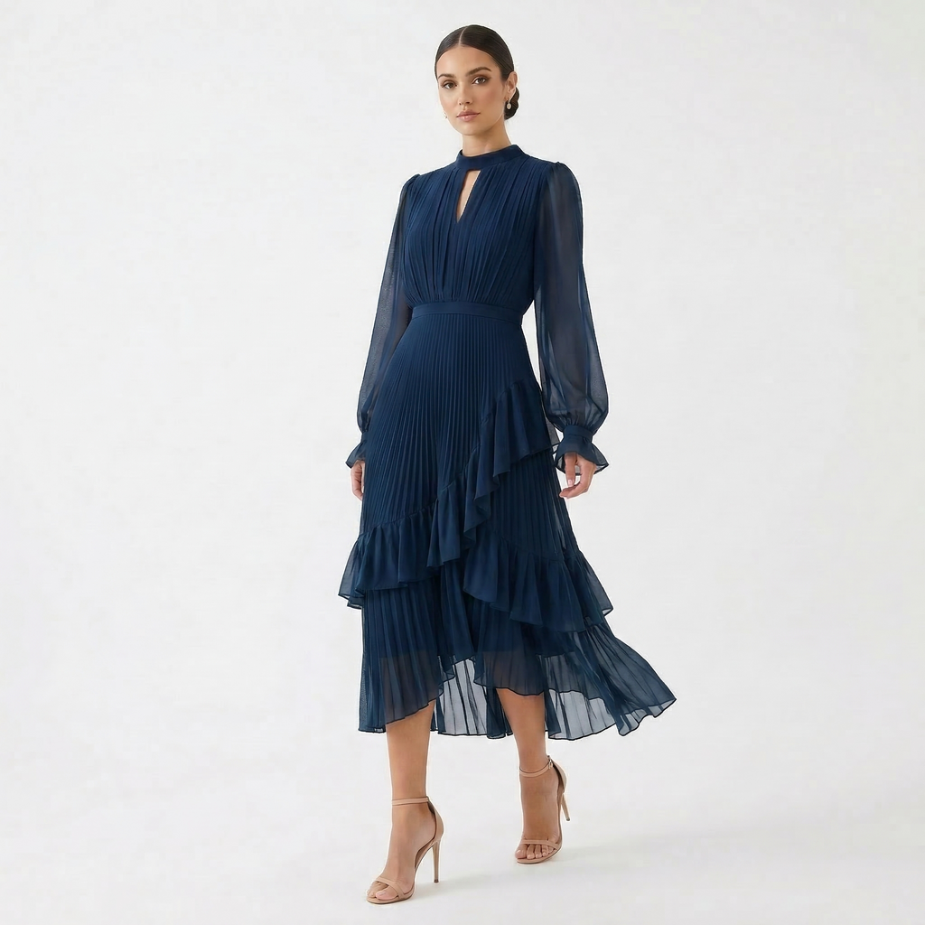 Damen Midikleid Lina – Plissiert, Volants, Fließend