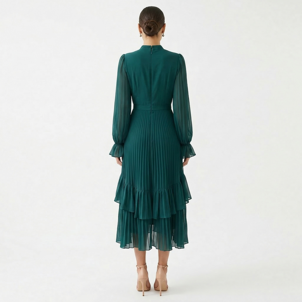 Damen Midikleid Lina – Plissiert, Volants, Fließend