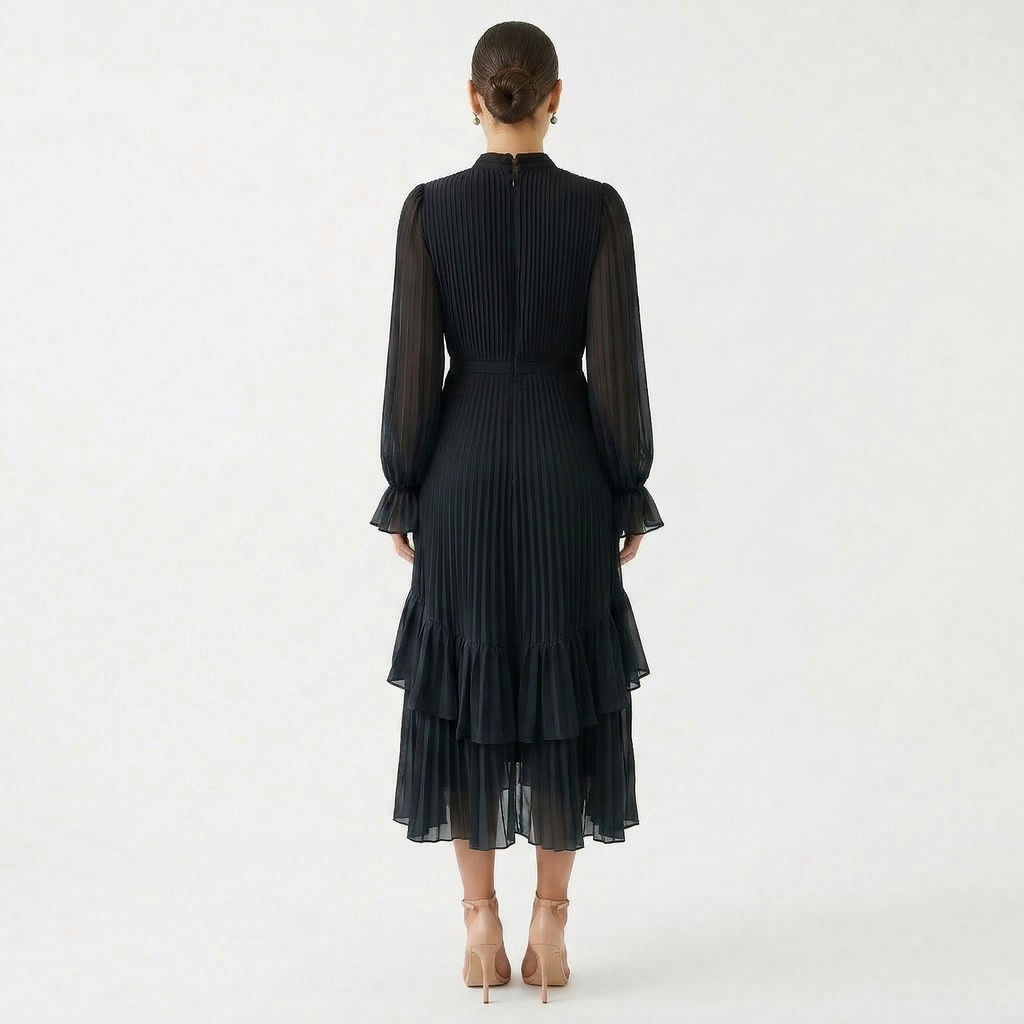 Damen Midikleid Lina – Plissiert, Volants, Fließend