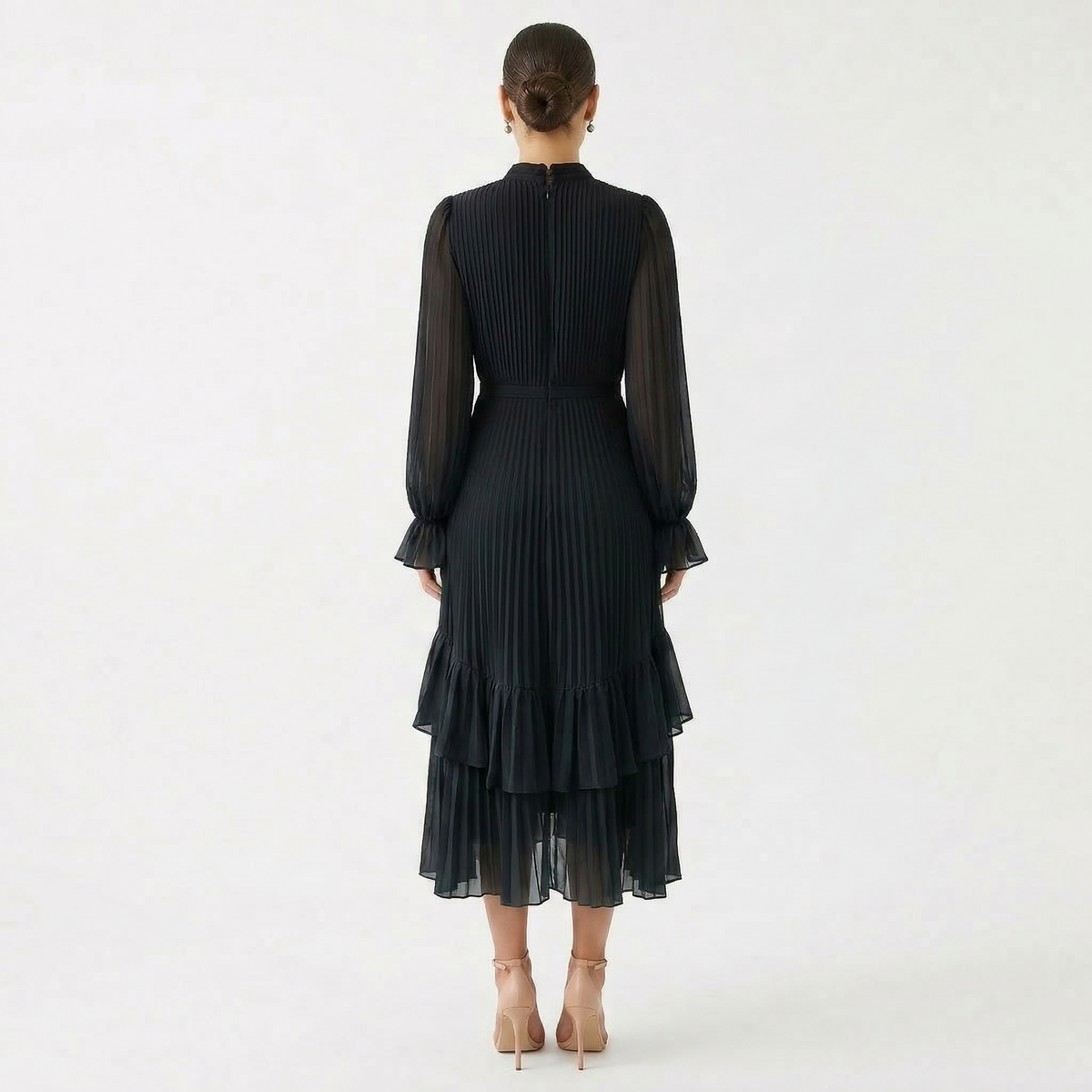 Damen Midikleid Lina – Plissiert, Volants, Fließend