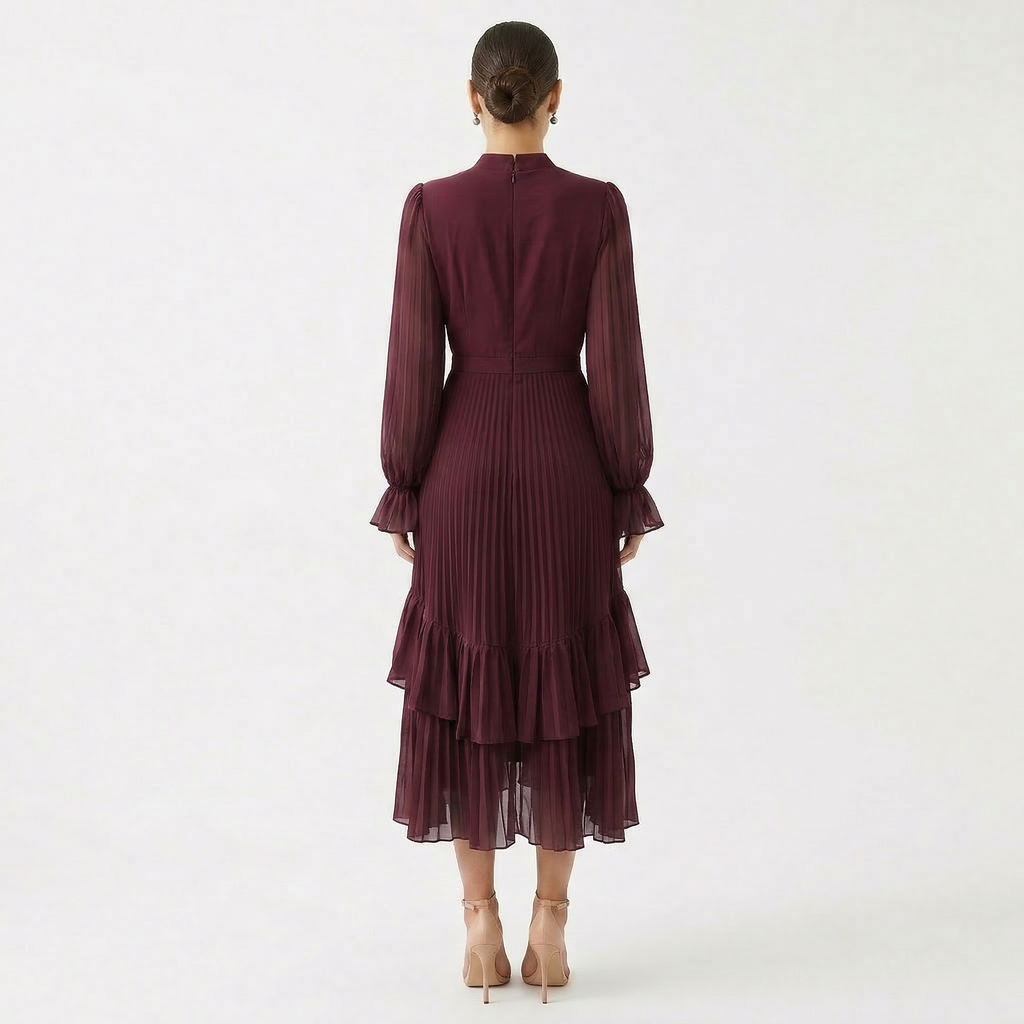 Damen Midikleid Lina – Plissiert, Volants, Fließend