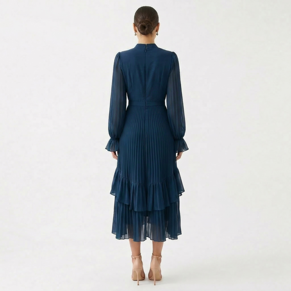 Damen Midikleid Lina – Plissiert, Volants, Fließend
