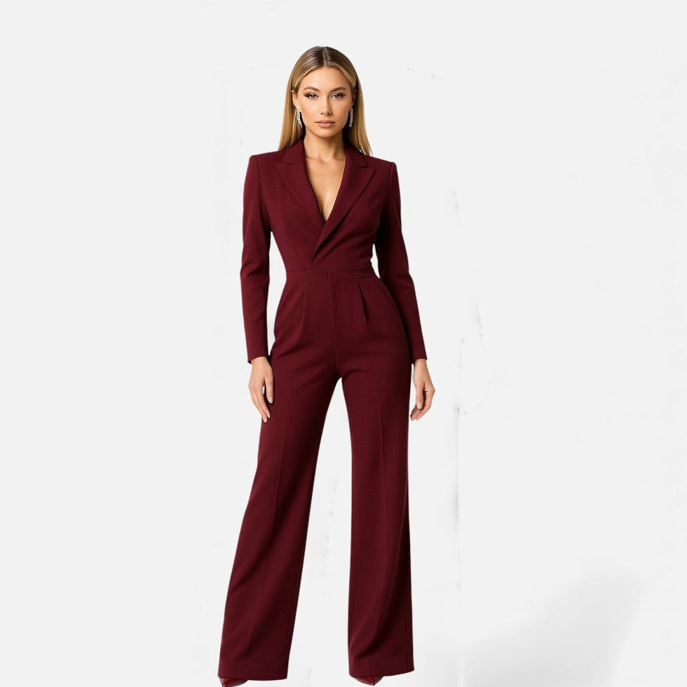 Damen Jumpsuit Pilar – Eleganter V-Ausschnitt, Palazzo-Schnitt